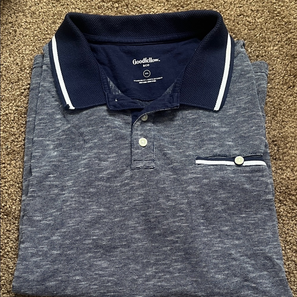 Goodfellow & Co Navy Heather Short-Sleeve Polo with Contrast Collar